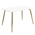 Chance White Lacquer Top Rectangular Dining Table w/ Brushed Gold Metal Legs