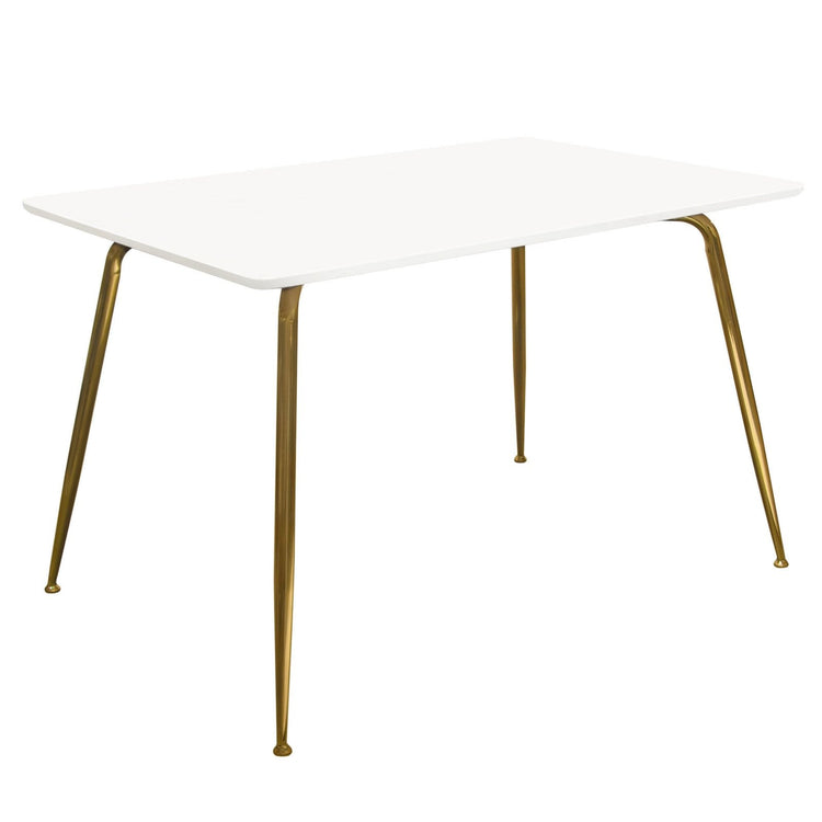 Chance White Lacquer Top Rectangular Dining Table w/ Brushed Gold Metal Legs