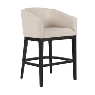 Barrel Upholstered Counter Stool, Beige and Black
