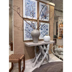 Roell Teak Top Console Table with Natural Root Base, White Wash