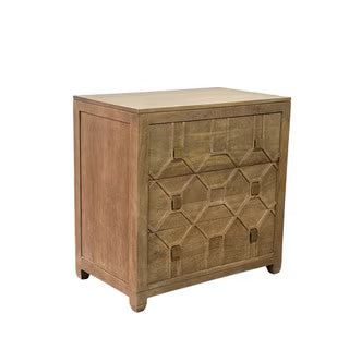 New Arden 3 Drawer Dresser With Lace Pattern, 30"W, Light Brown