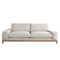 Fallon Sofa In Light Barley Polyester Fabric With Wood Trim & Leg