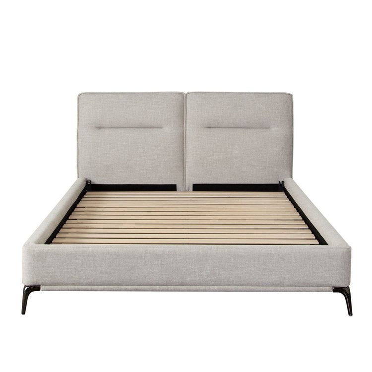 Leandro Low Profile Eastern King Bed In Clarkson Sand Fabric W/ Black Metal Leg