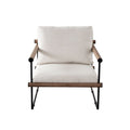 Liam Accent Chair In Cream Fabric W/ Metal Frame & Wood Arm