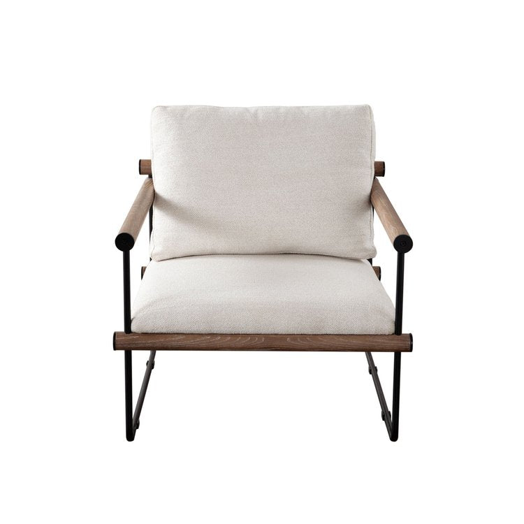 Liam Accent Chair In Cream Fabric W/ Metal Frame & Wood Arm