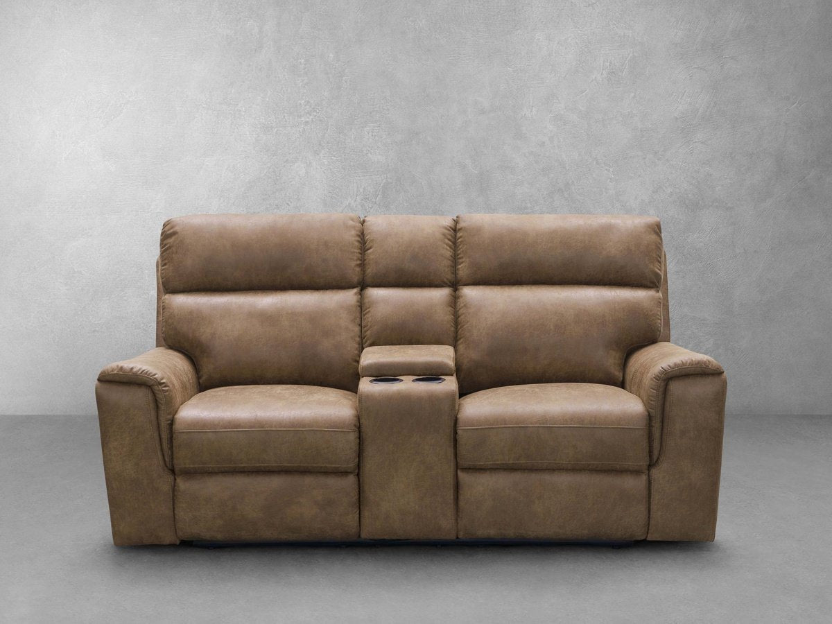 Lawrence Fabric Reclining Console Loveseat - Camel