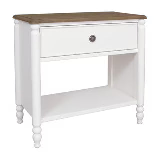 New Ashford Turned Leg Nightstand With Drawer And Shelf, 28"W, Off-White/Chestnut Brown