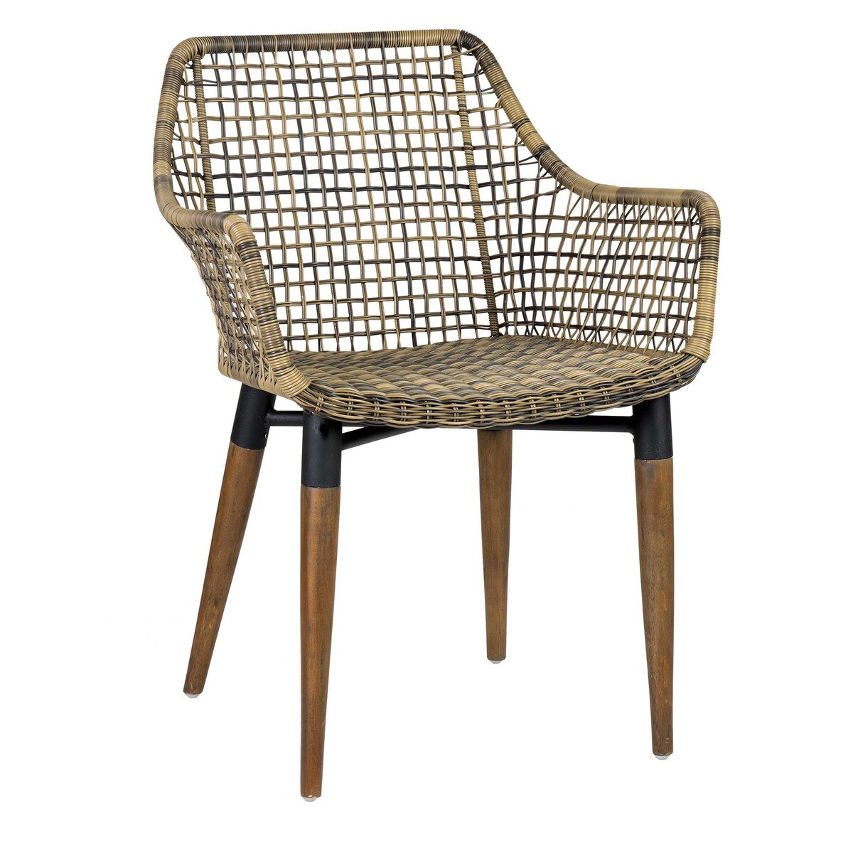 Teak and Iron legs with antique texture synthetic rattan (24X24X32)