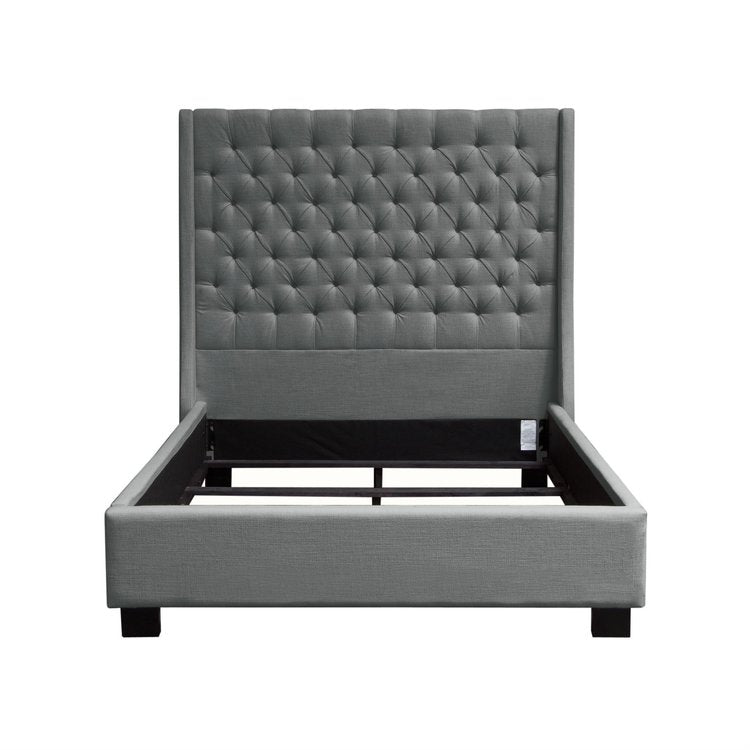 Park Avenue Eastern King Tufted Bed with Vintage Wing in Grey Linen | grey Bed