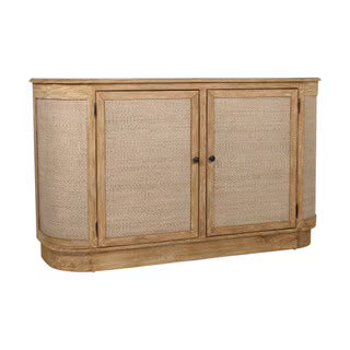 Edmond 2 Door Oval Sideboard With Woven Rattan Doors, 61"W, Brown