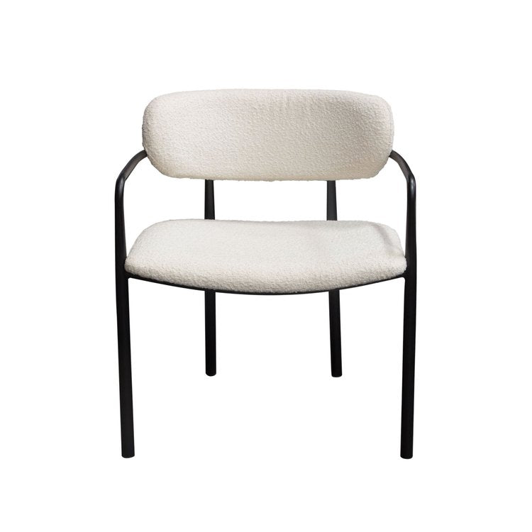 Skyler Dining Chairs in Ivory Boucle Fabric w/ Black Metal Frame Set of (2)