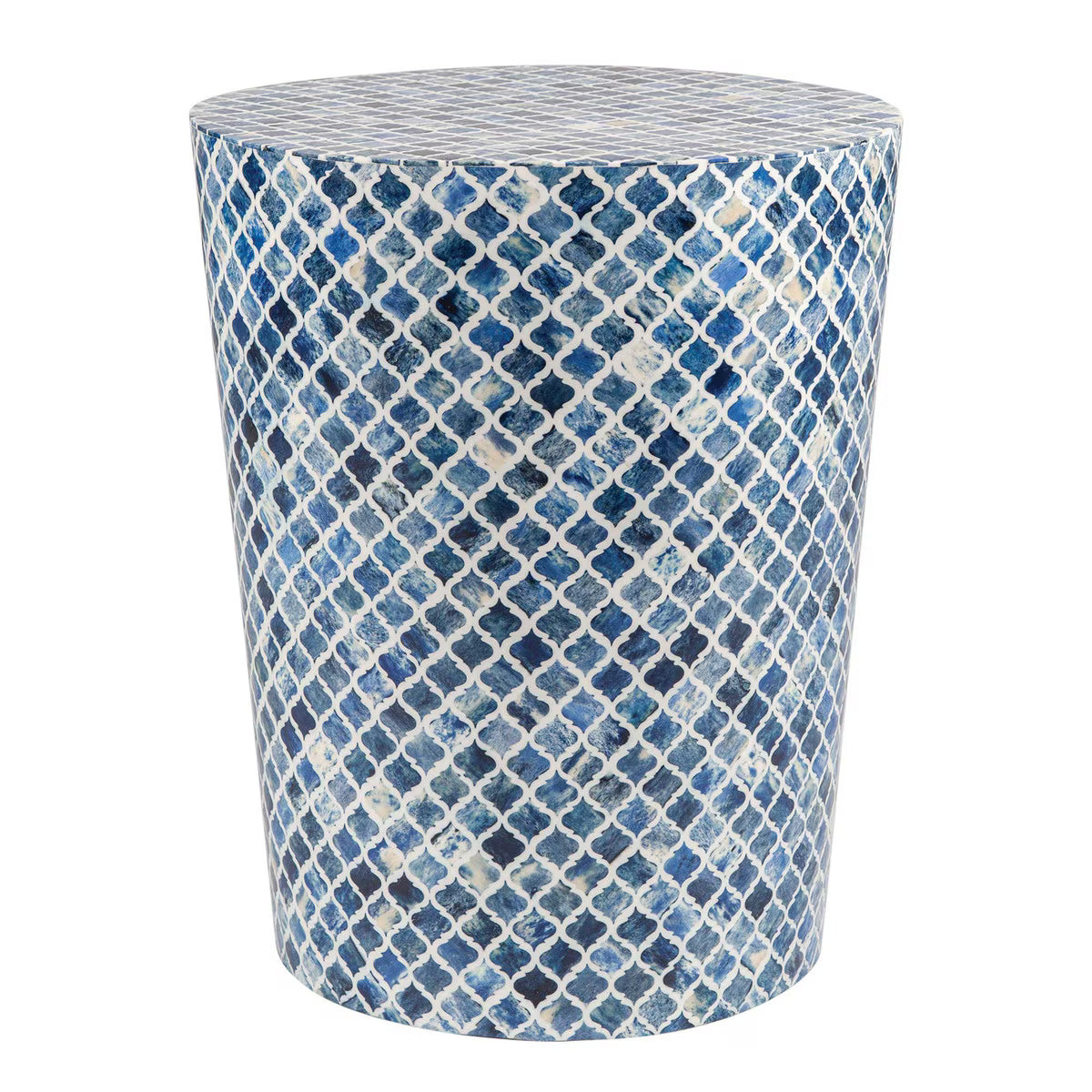 Tabla Round Inlay Stool, Blue & White