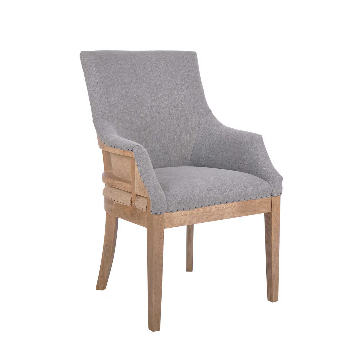 Hixon Deconstructed Armchair with Shoe Tack Trim, Taupe & Burlap
