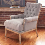 Branson Upholstered Arm Chair with Distressed Wood Legs, Grey
