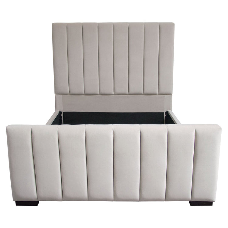 Venus Vertical Channel Tufted Eastern King Bed in Light Grey Velvet