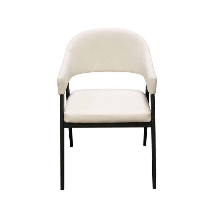 Adele Set of Two Dining/Accent Chairs in Cream Fabric w/ Black Powder Coated Metal Frame