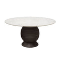 Ashe Round Dining Table w/ Genuine White Marble Top and Solid Acacia Wood Base in Espresso Finish