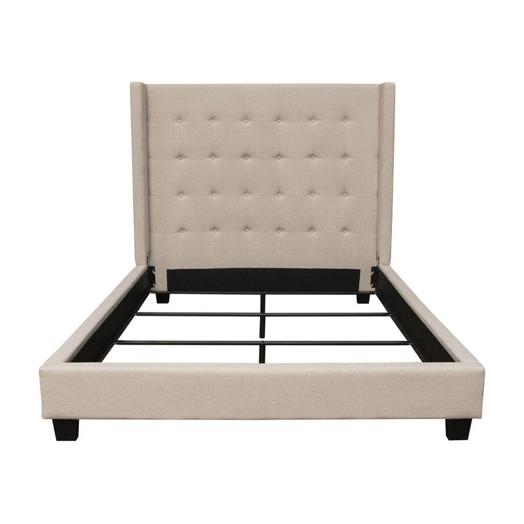 Madison Ave Tufted Wing Queen Bed in Sand Button Tufted Fabric