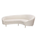 Celine Curved Sofa with Contoured Back in Light Cream Velvet and Gold Metal Legs